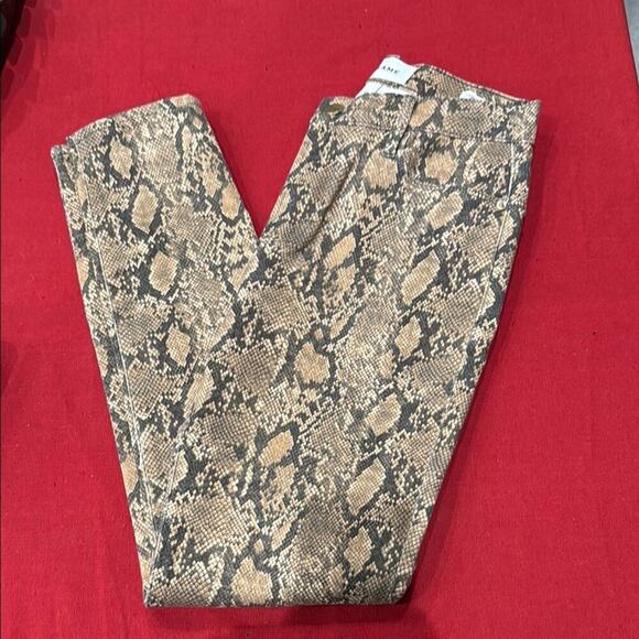 Frame Denim Tan and Black Skinny Jeans with Bold Snake Print - Picture 1 of 4